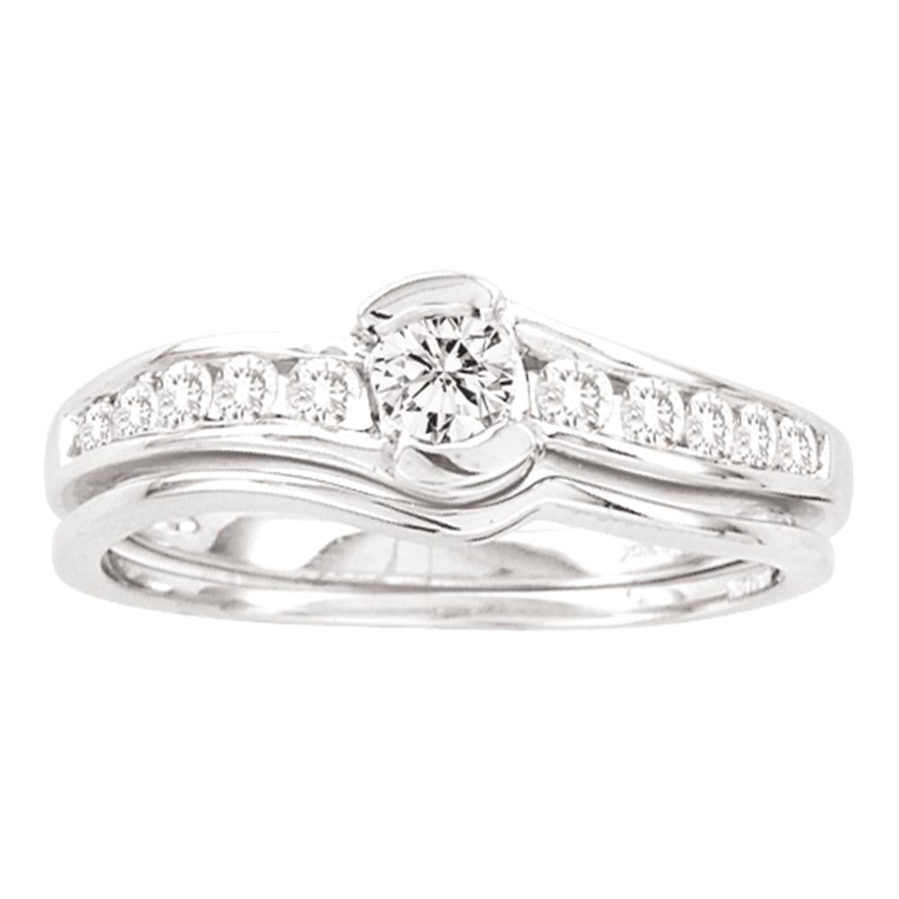 14kt White Gold Womens Round Diamond Bridal Wedding Engagement Ring Band Set 1/2 Cttw