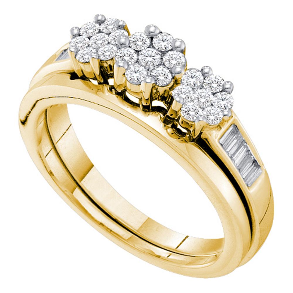 14kt Yellow Gold Womens Round Diamond Triple Cluster Bridal Wedding Engagement Ring Band Set 1/2 Cttw
