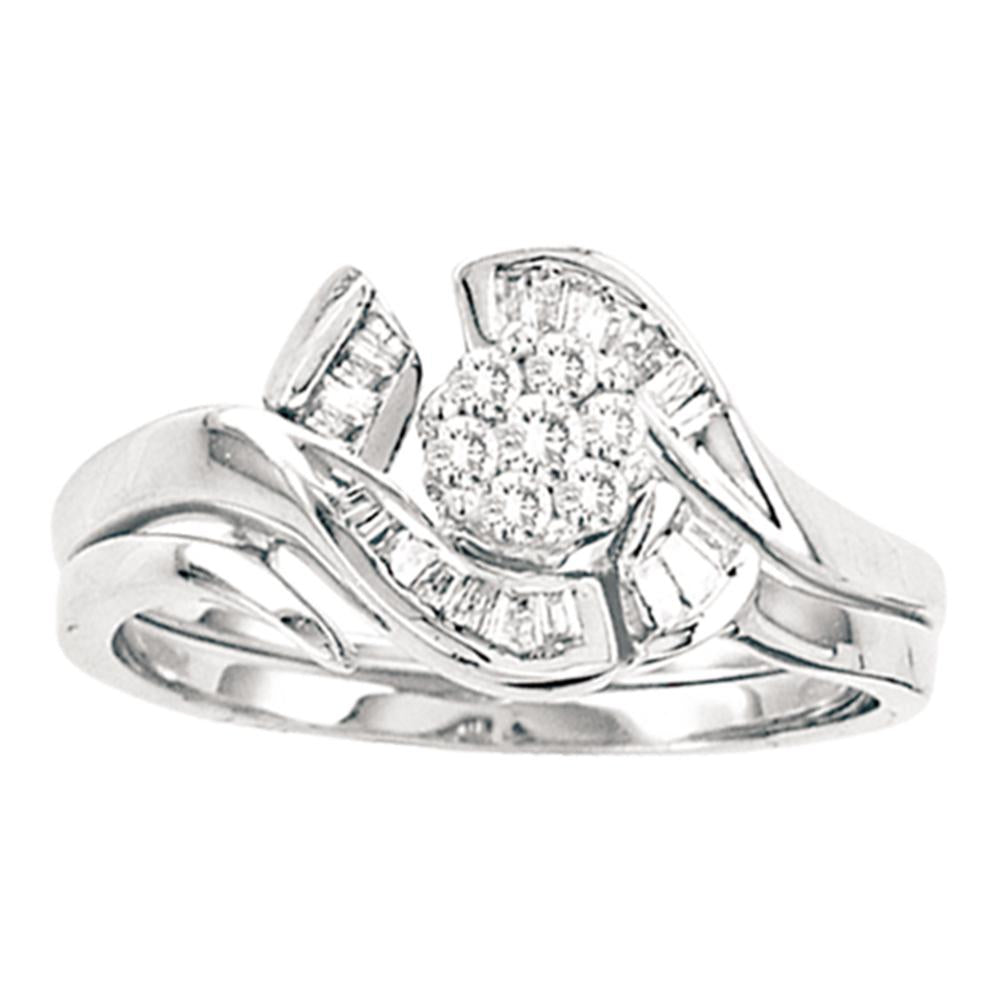 14kt White Gold Womens Round Diamond Cluster Bridal Wedding Engagement Ring Band Set 1/3 Cttw