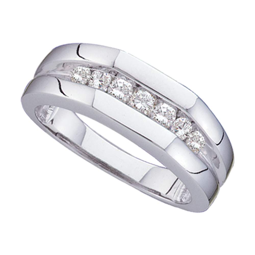 14kt White Gold Mens Round Channel-set Diamond Flat Surface Wedding Band 1/2 Cttw