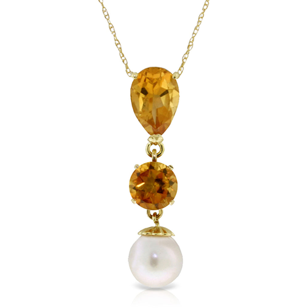 5.25 CTW 14K Solid Gold Necklace Citrine pearl