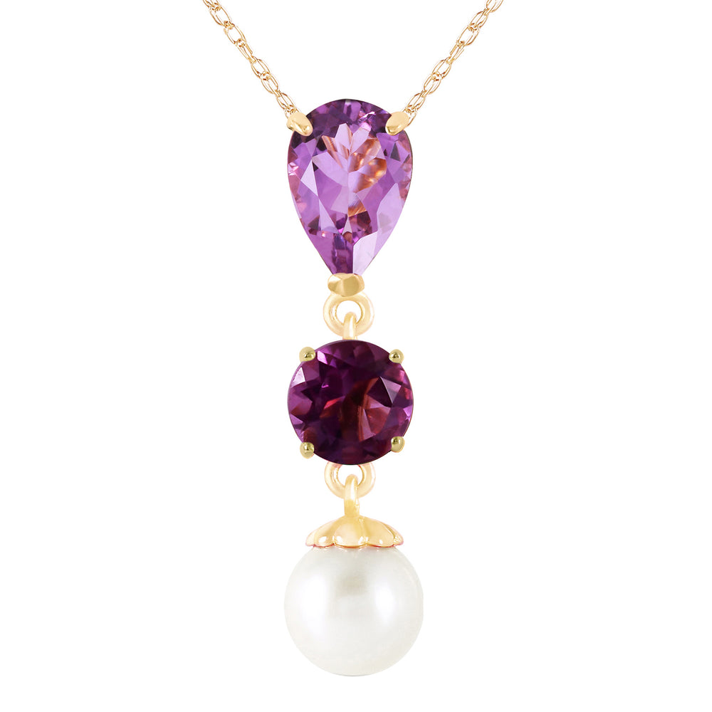 5.25 Carat 14K Solid Gold Necklace Purple Amethyst pearl
