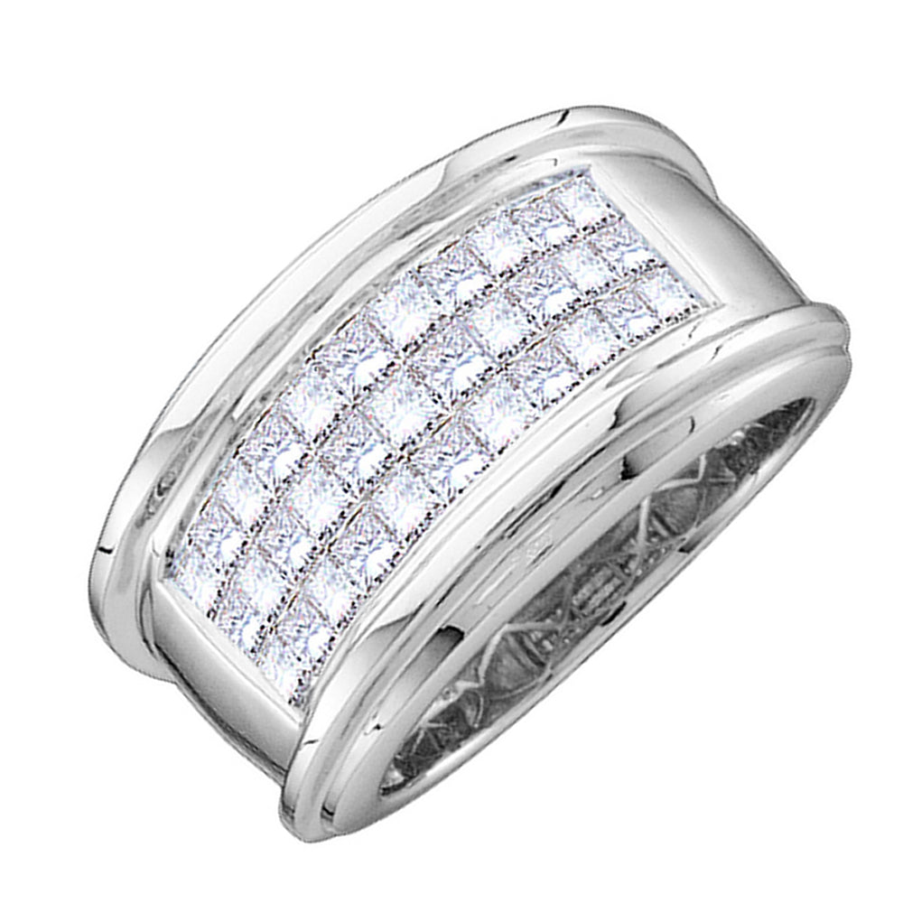 14kt White Gold Mens Princess Diamond Comfort Wedding Anniversary Band Ring 1/2 Cttw