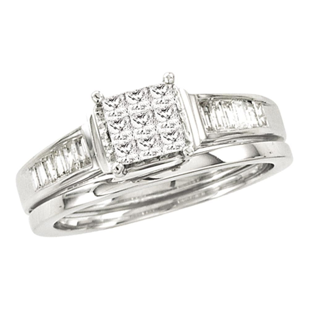 14kt White Gold Womens Princess Diamond Bridal Wedding Engagement Ring Band Set 1/2 Cttw