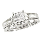 14kt White Gold Womens Princess Diamond Bridal Wedding Engagement Ring Band Set 1/2 Cttw