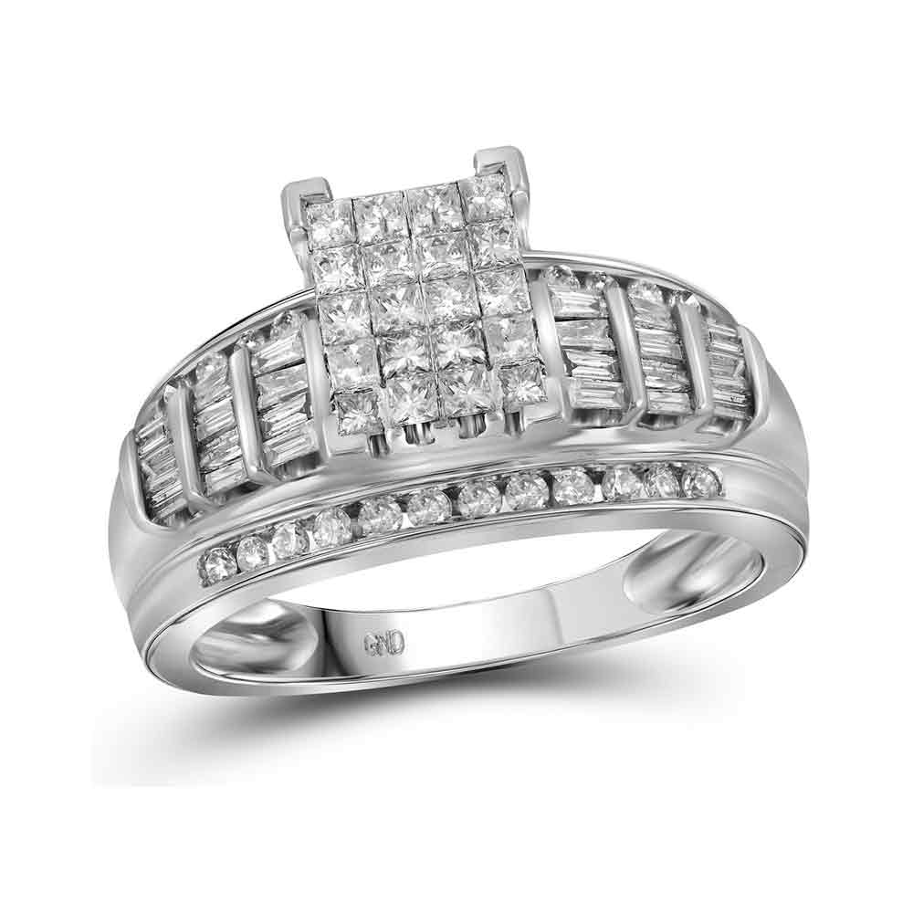14kt White Gold Womens Princess Diamond Cluster Bridal Wedding Engagement Ring 1.00 Cttw