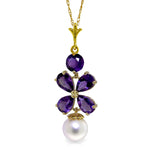 3.65 Carat 14K Solid Gold Persephone Amethyst pearl Necklace