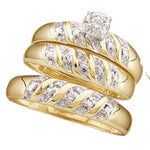 10kt Yellow Gold His & Hers Round Diamond Solitaire Matching Bridal Wedding Ring Band Set 1/12 Cttw