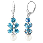 6.28 CTW 14K Solid White Gold Chandelier Earrings Blue Topaz pearl