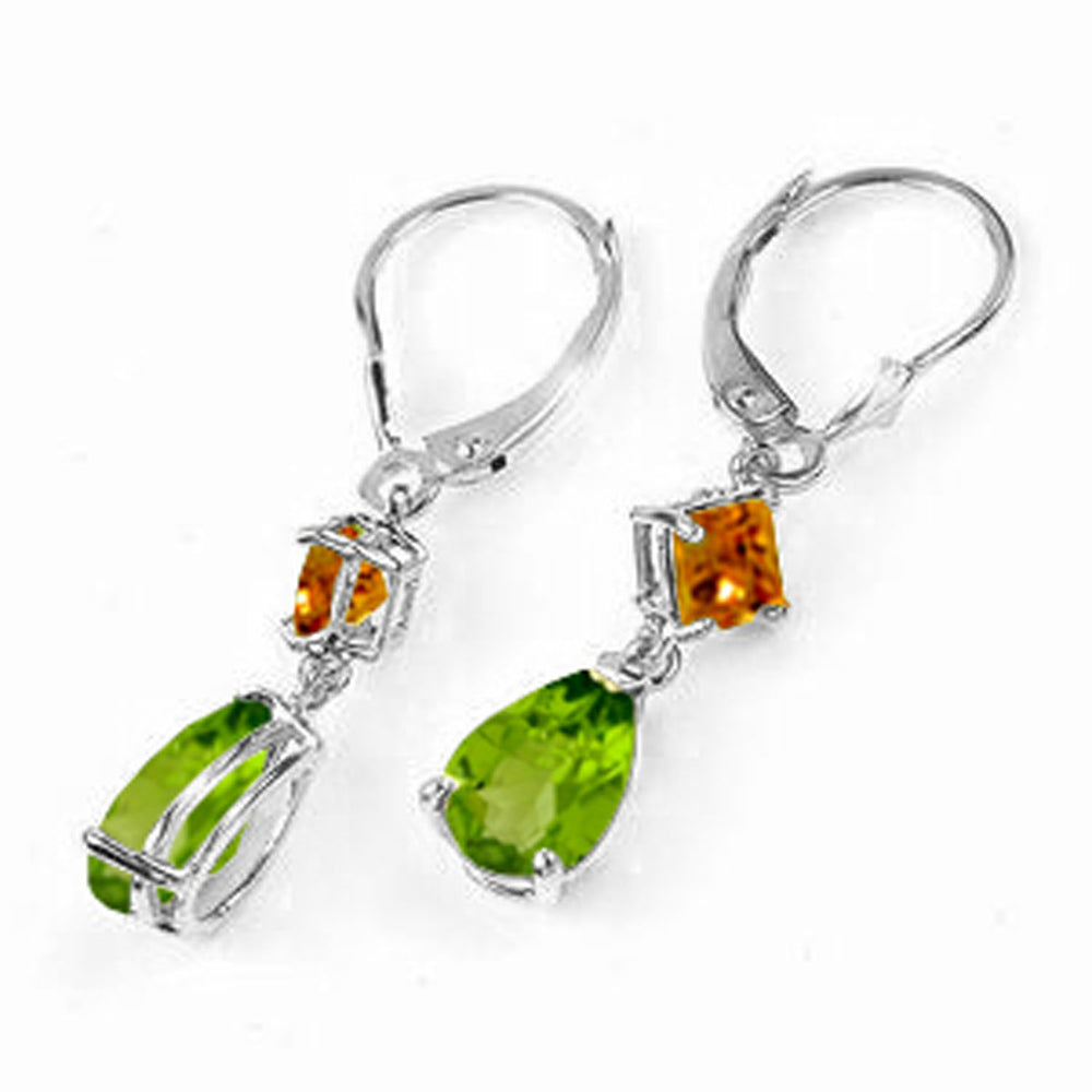 4.5 CTW 14K Solid White Gold Leverback Earrings Peridot Citrine
