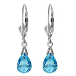 4.5 Carat 14K Solid White Gold Leverback Earrings Briolette Blue Topaz