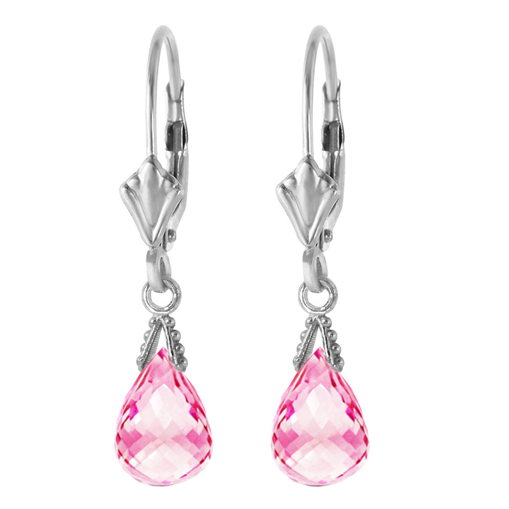 4.5 Carat 14K Solid White Gold Leverback Earrings Briolette Pink Topaz
