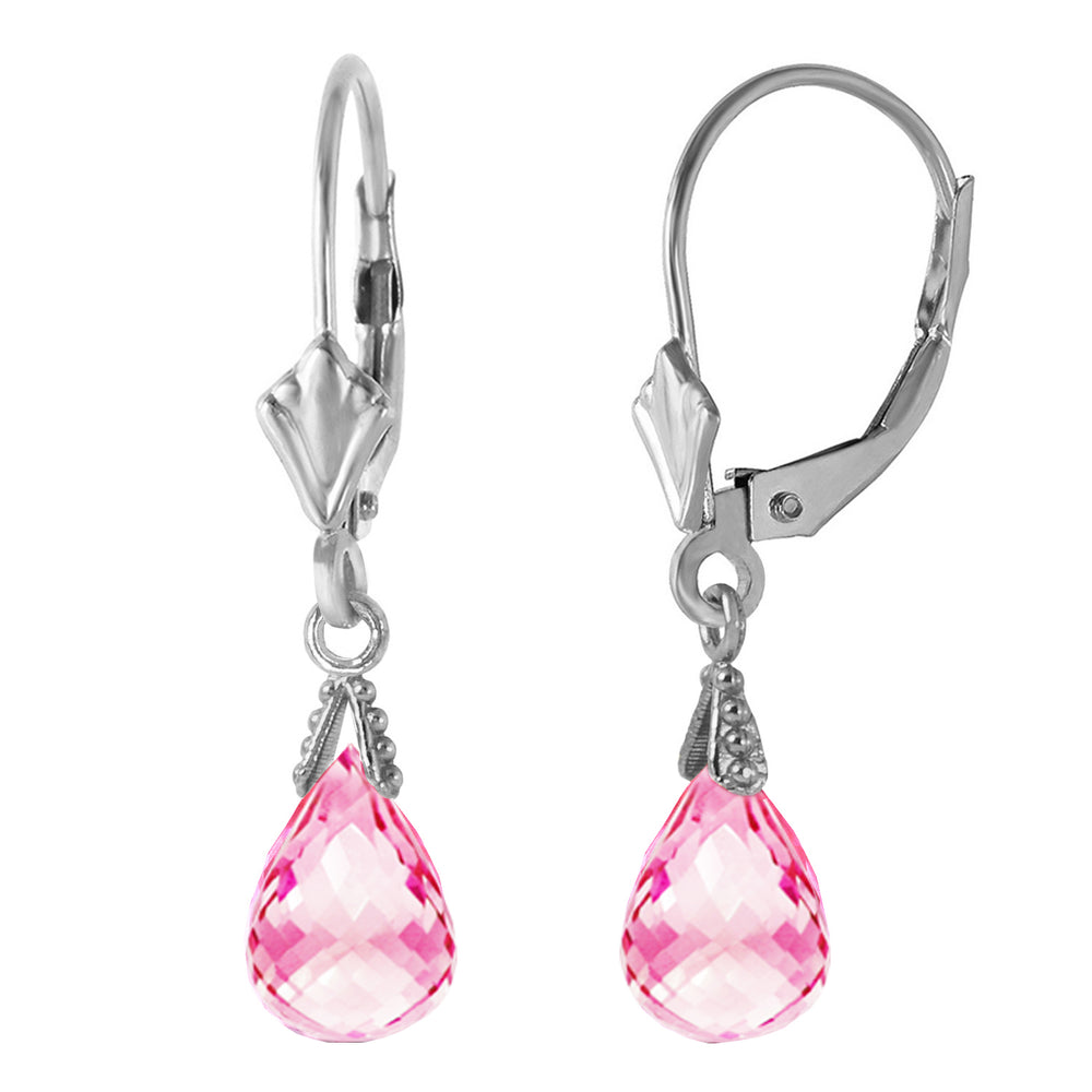 4.5 Carat 14K Solid White Gold Leverback Earrings Briolette Pink Topaz