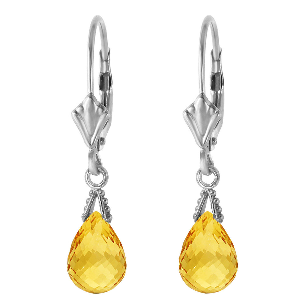 2.5 Carat 14K Solid White Gold Leverback Earrings Briolette Citrine