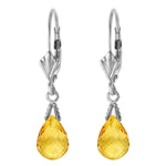 2.5 Carat 14K Solid White Gold Leverback Earrings Briolette Citrine