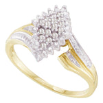 10kt Yellow Two-tone Gold Womens Round Prong-set Diamond Oval Cluster Ring 1/8 Cttw
