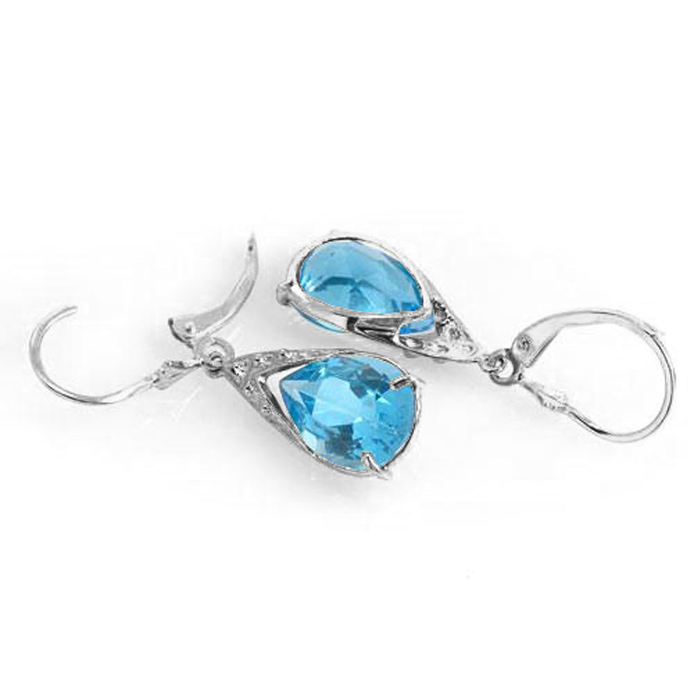 12 CTW 14K Solid White Gold Lifetime You Blue Topaz Earrings