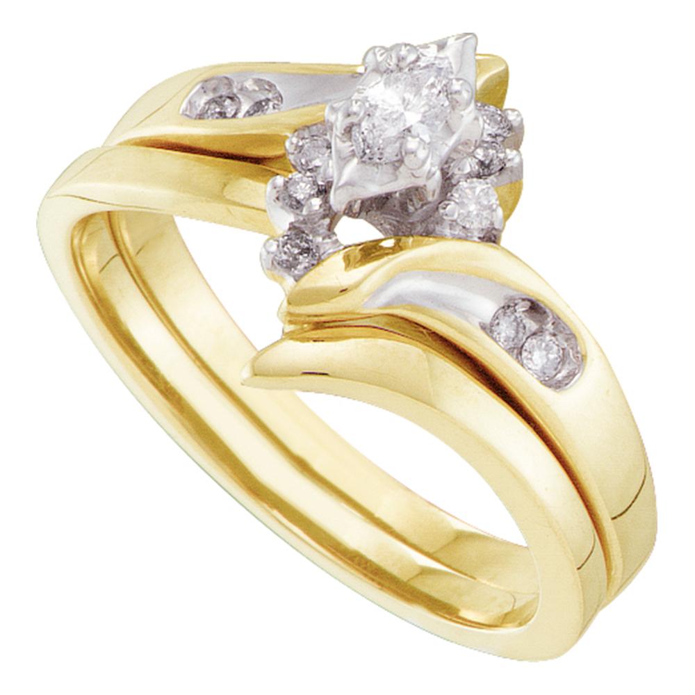 14kt Yellow Gold Womens Marquise Diamond Bridal Wedding Engagement Ring Band Set 1/6 Cttw