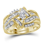 14kt Yellow Gold Womens Marquise Diamond Bridal Wedding Engagement Ring Band Set 1/2 Cttw