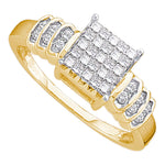 14kt Yellow Gold Womens Princess Diamond Cluster Bridal Wedding Engagement Ring 1/3 Cttw