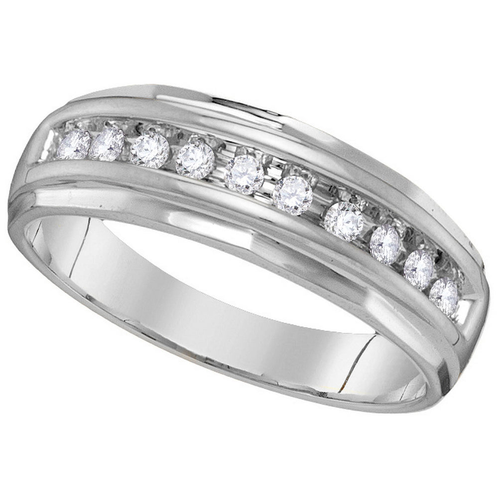 10kt White Gold Mens Round Diamond Single Row Grooved Wedding Band Ring 1/4 Cttw
