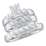 10kt White Gold His & Hers Round Diamond Cluster Matching Bridal Wedding Ring Band Set 1/10 Cttw