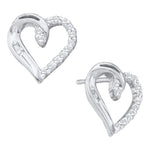10kt White Gold Womens Round Diamond Heart Love Stud Earrings 1/6 Cttw