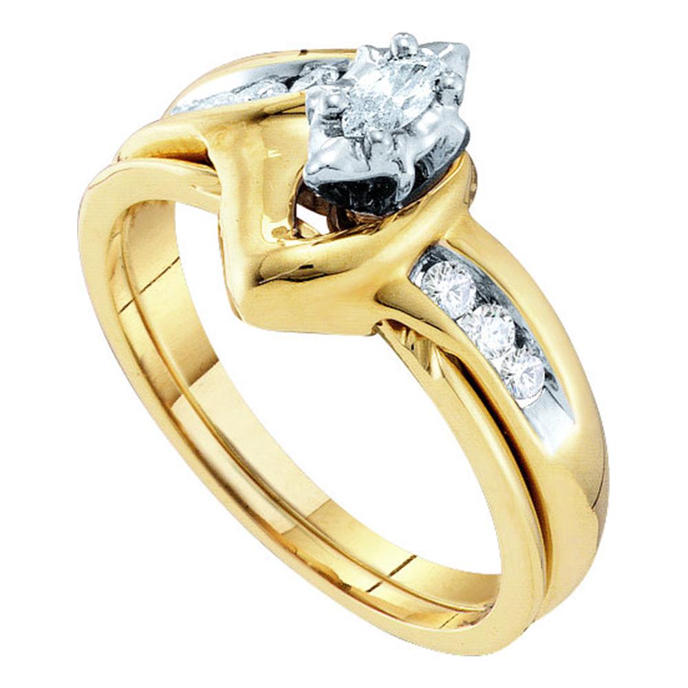 10kt Yellow Gold Womens Marquise Diamond Bridal Wedding Engagement Ring Band Set 1/4 Cttw