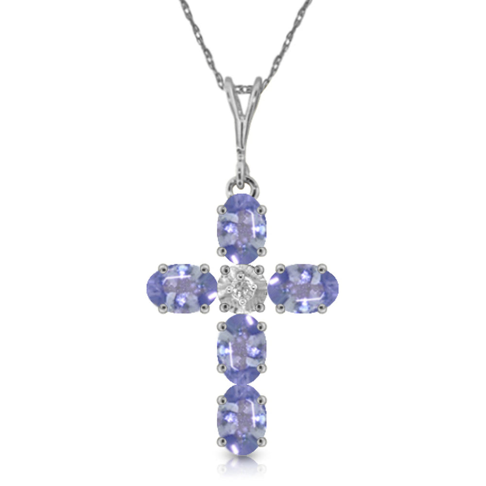 1.75 Carat 14K Solid White Gold Cross Necklace Natural Diamond Tanzanite