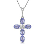 1.75 Carat 14K Solid White Gold Cross Necklace Natural Diamond Tanzanite