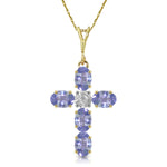 1.75 CTW 14K Solid Gold Cross Necklace Natural Diamond Tanzanite