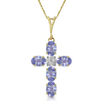 1.75 CTW 14K Solid Gold Cross Necklace Natural Diamond Tanzanite
