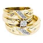 10kt Yellow Gold His & Hers Round Diamond Christian Cross Matching Bridal Wedding Ring Band Set 1/6 Cttw