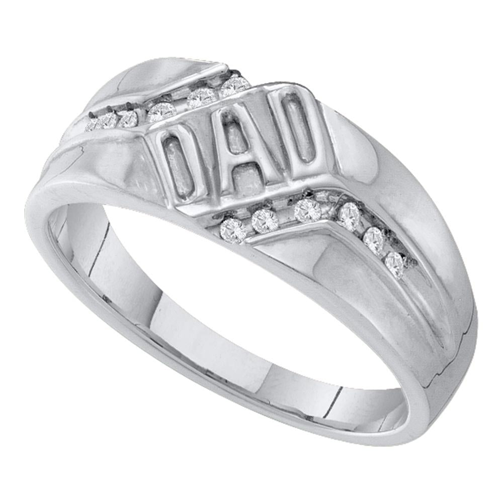 10kt White Gold Mens Round Diamond Dad Father Band Ring 1/8 Cttw