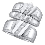 10k White Gold Marquise Diamond Solitaire Womens Mens Matching Trio Wedding Bridal Set 1/4 Cttw