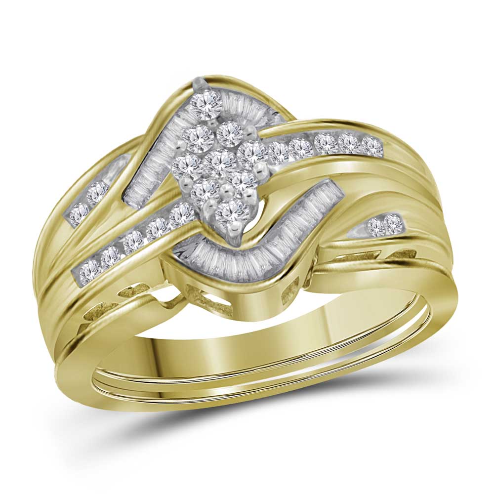 14kt Yellow Gold Womens Round Diamond Cluster Bridal Wedding Engagement Ring Band Set 1/2 Cttw
