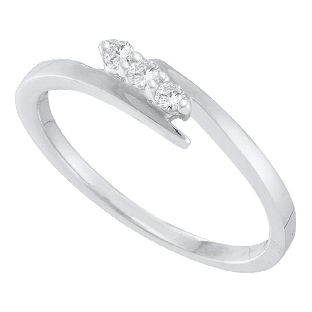 10kt White Gold Womens Round Diamond 3-stone Promise Bridal Engagement Ring 1/10 Cttw