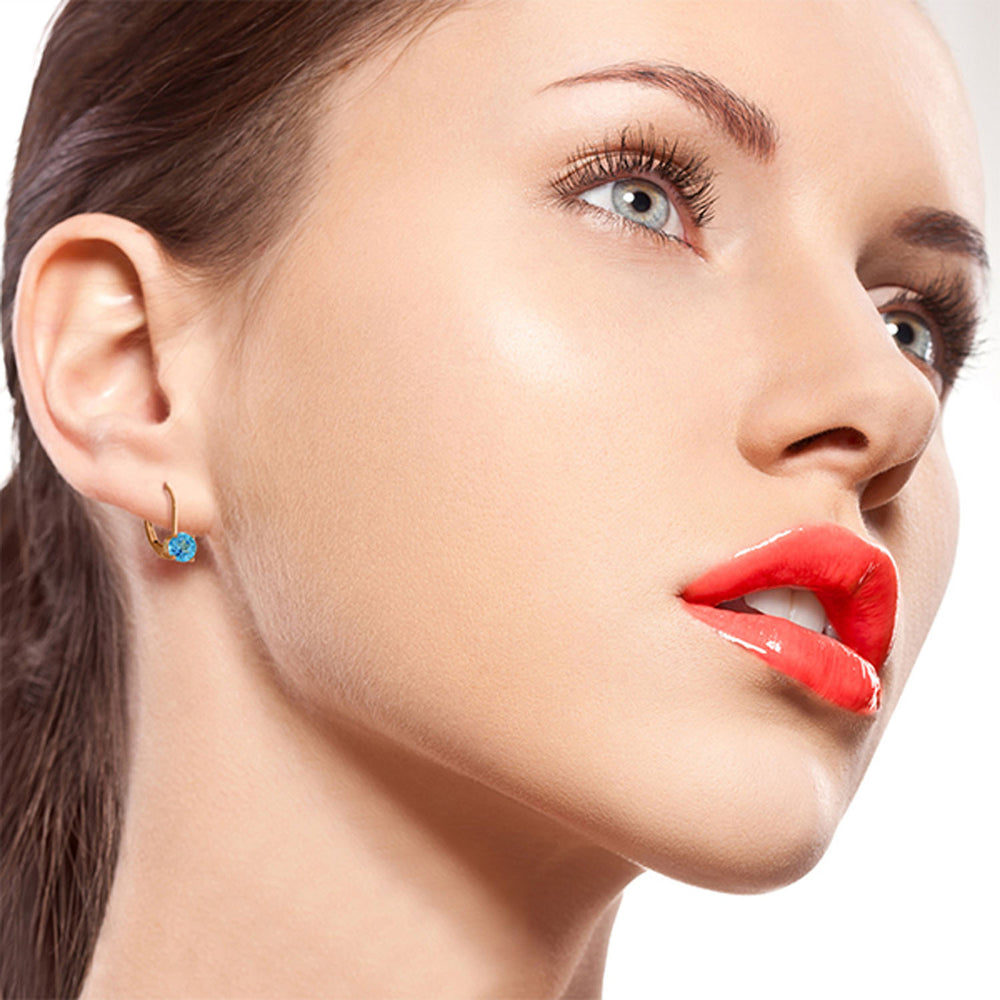 1.2 Carat 14K Solid Rose Gold Solitaire Blue Topaz Earrings