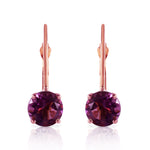 1.2 CTW 14K Solid Rose Gold Solitaire Amethyst Leverback Earrings