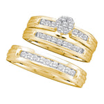 14kt Yellow Gold His & Hers Round Diamond Cluster Matching Bridal Wedding Ring Band Set 1/2 Cttw