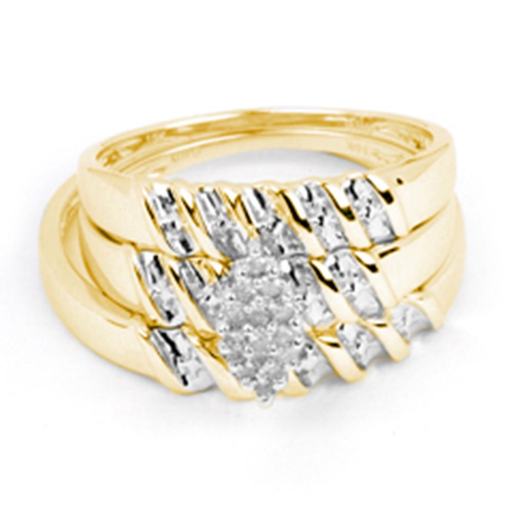 14kt Yellow Gold His & Hers Round Diamond Cluster Matching Bridal Wedding Ring Band Set 1/10 Cttw