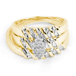14kt Yellow Gold His & Hers Round Diamond Cluster Matching Bridal Wedding Ring Band Set 1/10 Cttw