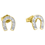 10kt Yellow Two-tone Gold Womens Round Diamond Horseshoe Stud Earrings 1/20 Cttw