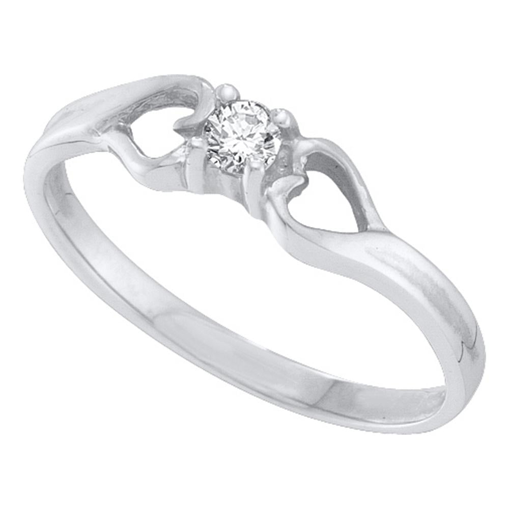 10kt White Gold Womens Round Diamond Solitaire Heart Promise Bridal Ring 1/10 Cttw