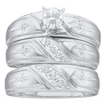 10kt White Gold His & Hers Round Diamond Solitaire Christian Cross Matching Bridal Wedding Ring Band Set 1/6 Cttw