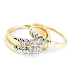 14kt Yellow Gold His & Hers Round Diamond Cluster Matching Bridal Wedding Ring Band Set 1/10 Cttw
