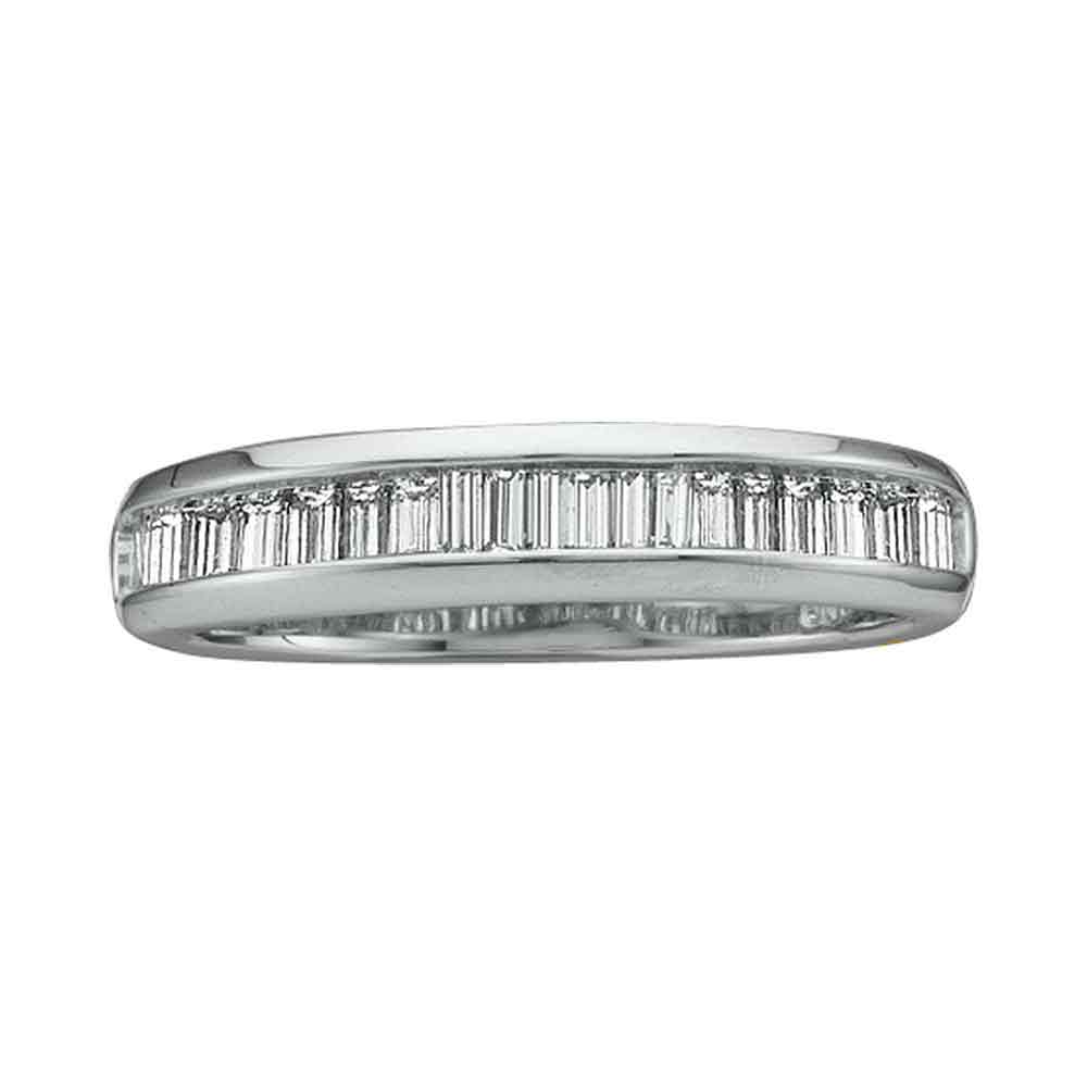 14kt White Gold Womens Baguette Diamond Wedding Anniversary Band 1/2 Cttw