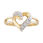 10kt Yellow Gold Womens Round Diamond Split-shank Heart Ring 1/20 Cttw