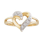 10kt Yellow Gold Womens Round Diamond Split-shank Heart Ring 1/20 Cttw