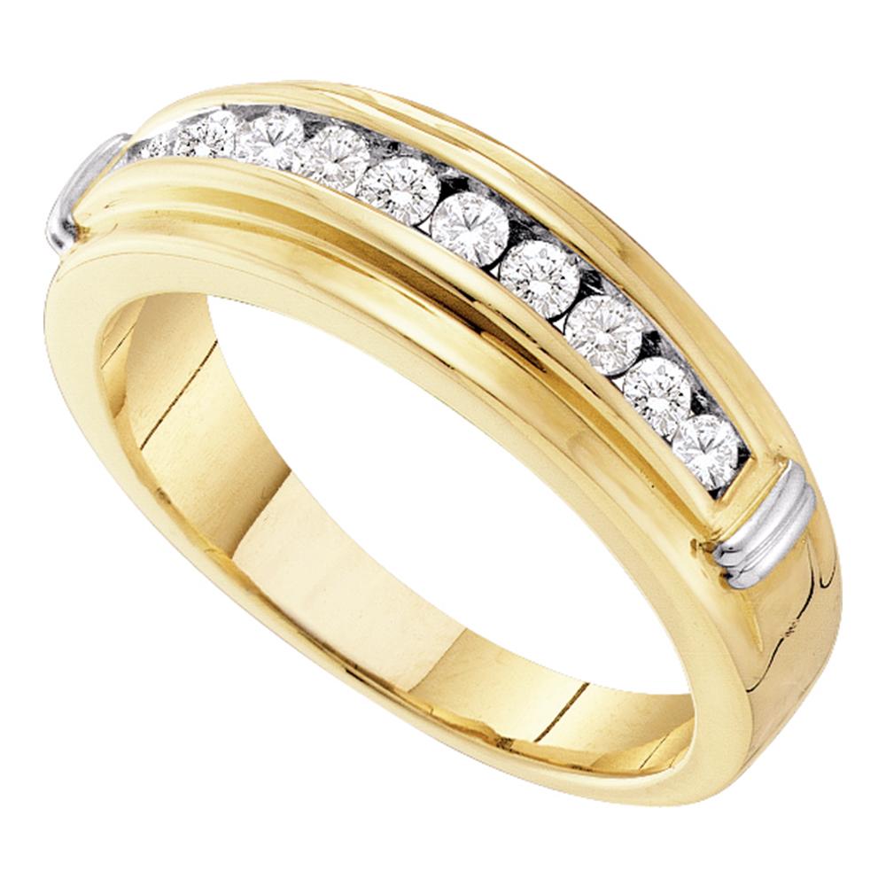 14kt Yellow Two-tone Gold Mens Round Channel-set Diamond Single Row Wedding Band 1/2 Cttw